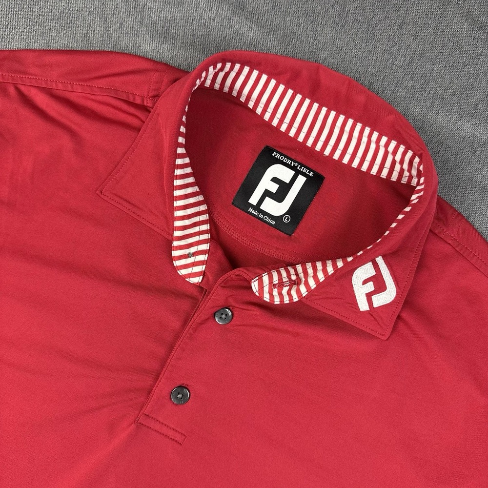 FootJoy Polo Shirt Men Large Red Tour Issue Titleist Golf ProDry Lisle Stain